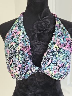 Multicolor Splash Halter Bikini Top, Size 36 DD, Victorias Secret